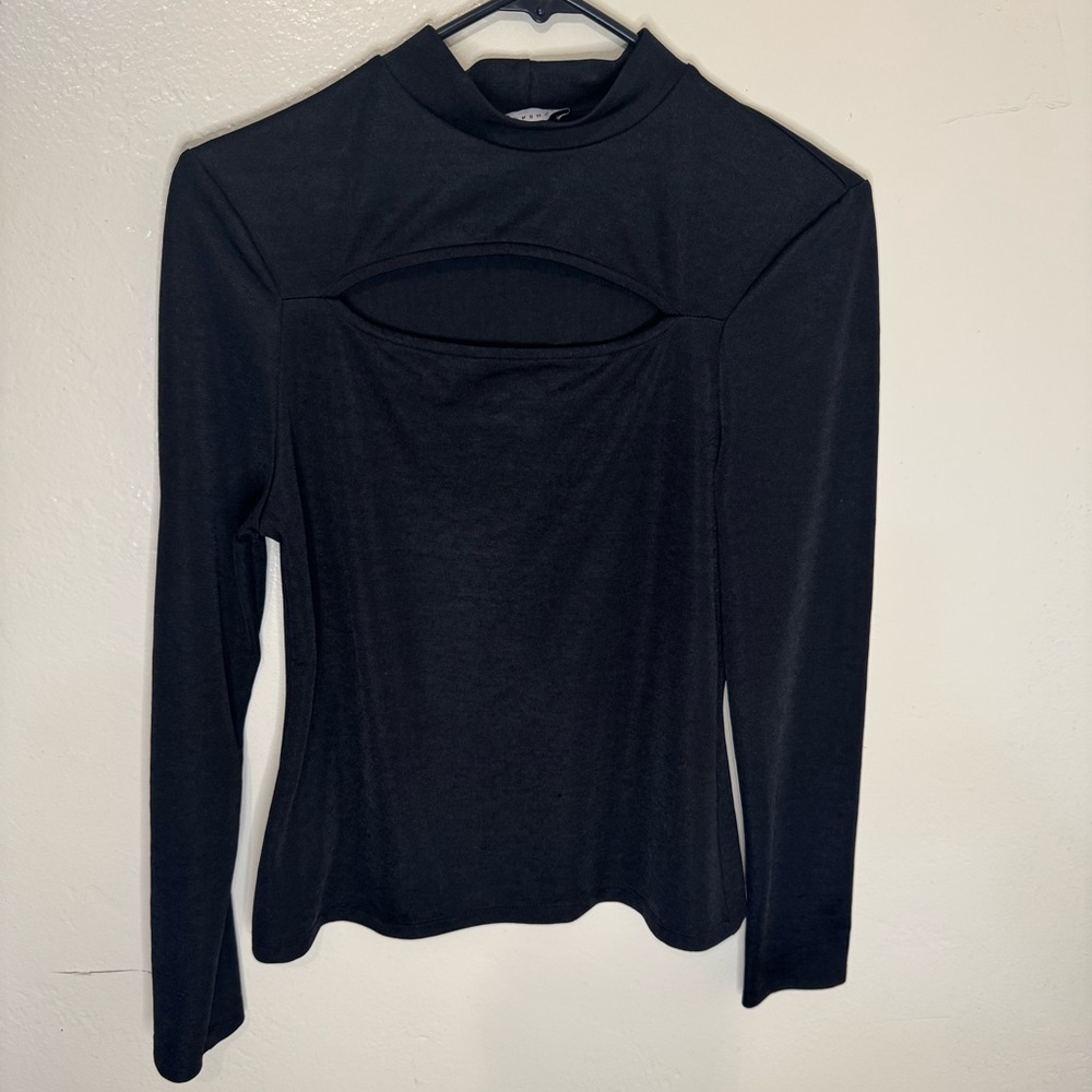 Topshop Black Long Sleeve Cutout Top